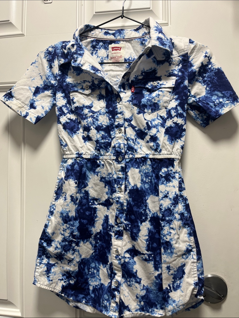 Levi's Kids White and Blue Tie-Dye Button-Front One-Piece